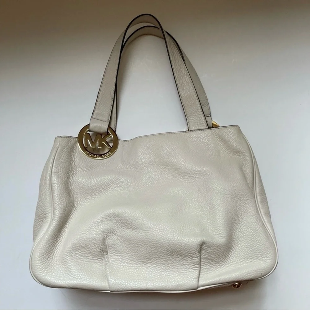Michael Kors Fulton East West Bone Leather Shoulder Bag with Double Handles